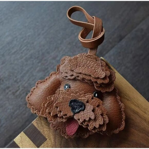 Teddy Dog Handmade Leather Car Key and Bag Pendant - Picture 3 of 3